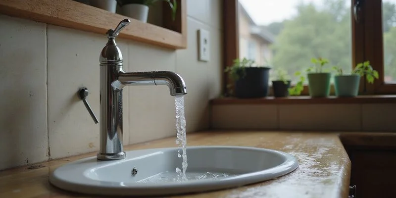 Modern kitchen with chrome taps and clean water flowing after a full galvanised pipe replacement