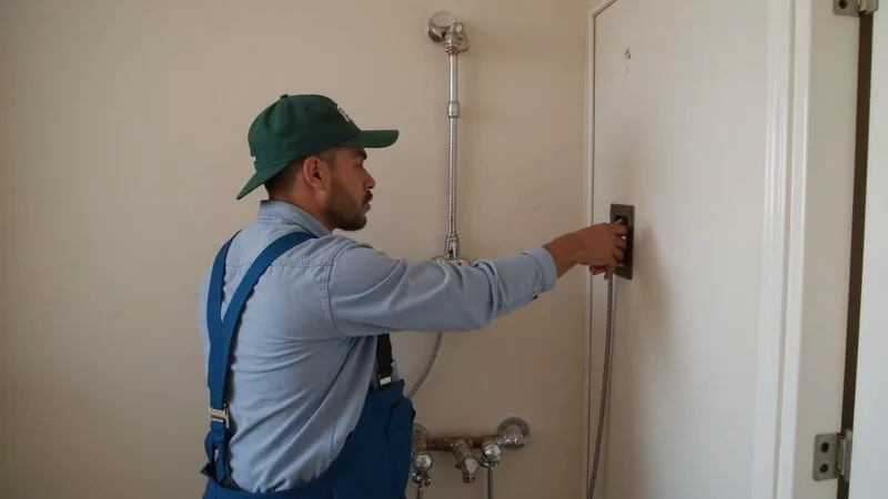 Plumber installing concealed shower valve and copper supply lines during a bathroom renovation in a North Johannesburg suburb