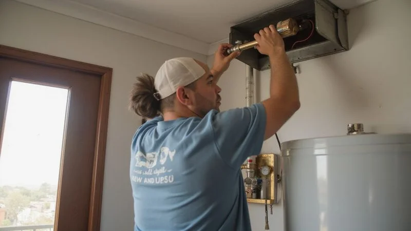 New geyser being installed in ceiling space of North Johannesburg home with all safety components